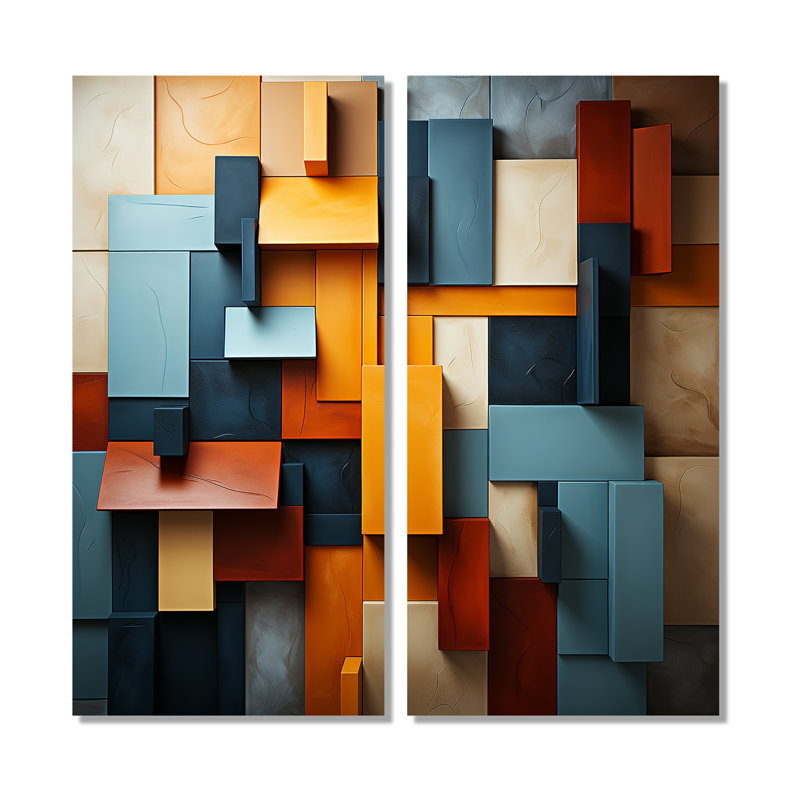 Cubist Harmony Tones Collage - Décoration murale cubisme abstrait, H 32 po x l 32 po, Ne s’applique pas