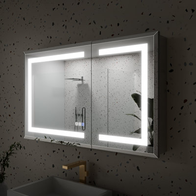 Silver Aluminum Recessed/Surface Mount Lighted Medicine Cabinet With Mirror And Dimming