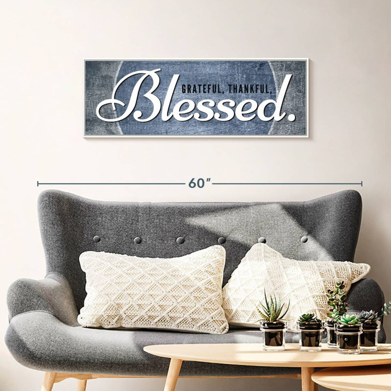 Bienheureux, typographie inspirante, Floating Frame White, 37" X 13"