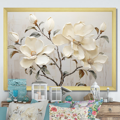 Fleur de magnolia beige et vert - art mural Magnolias