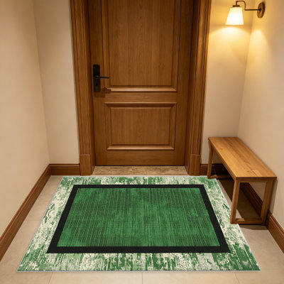 Tapis vert moderne à bordure moderne pour le salon, doux et confortable, adapté à toutes les saisons, facile à entretenir, tapis de sol intérieur lavable à la machine, sous la table de ferme convenant à la chambre à coucher, à la salle à manger, au bureau, au patio, au balcon, à la maison