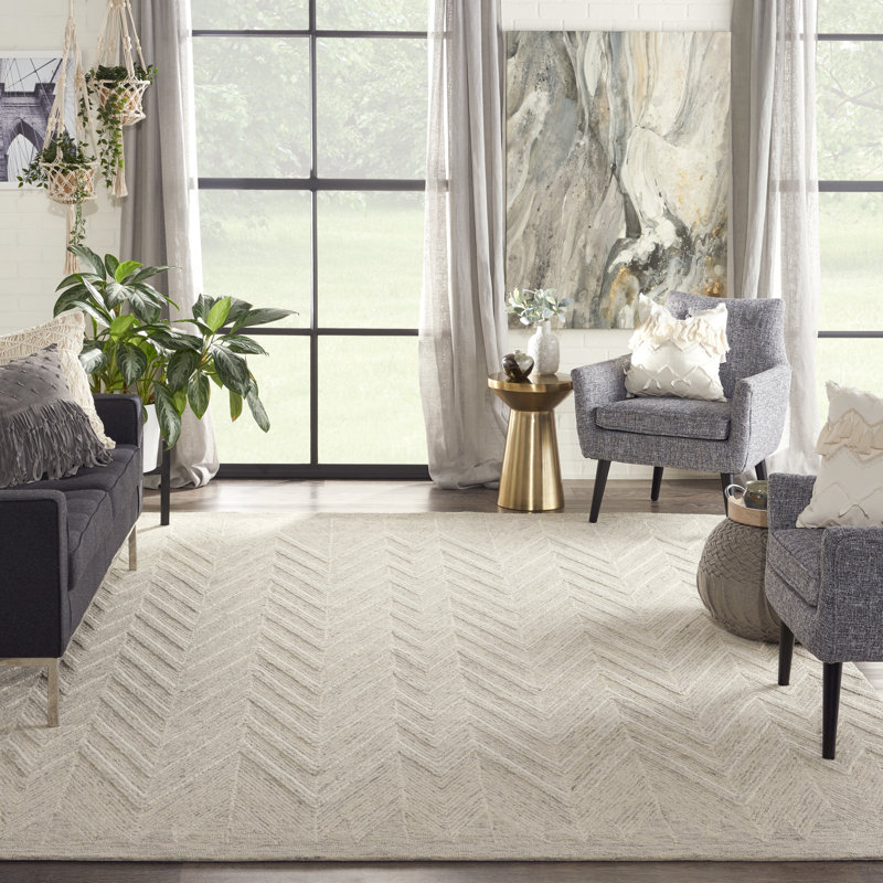 Farhaad 8' x 10'6" Ivory/Grey Modern Indoor Rug, Rectangle 8' x 10'6"
