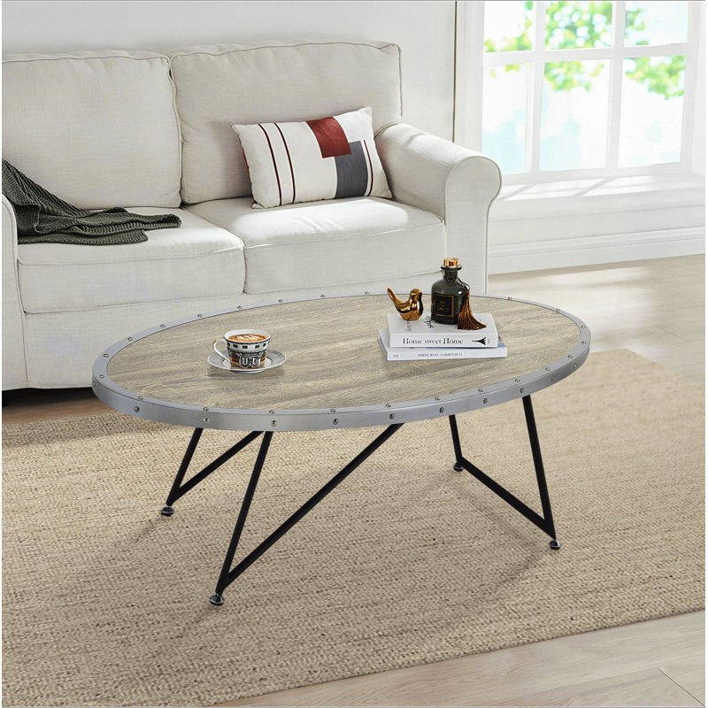 Table basse ovale en chêne gris patiné et noir