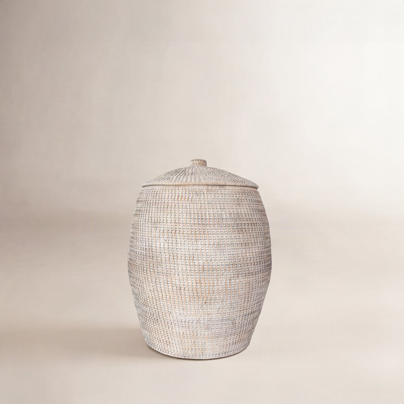 Hand Woven Laundry Hamper, White Wash