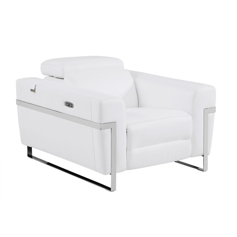 Fauteuil en cuir italien à grain supérieur avec fauteuil inclinable électrique, Blanc