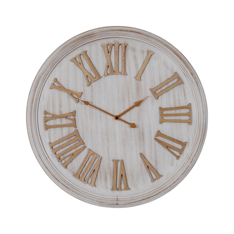 White Wash Clock With Wooden Numerals