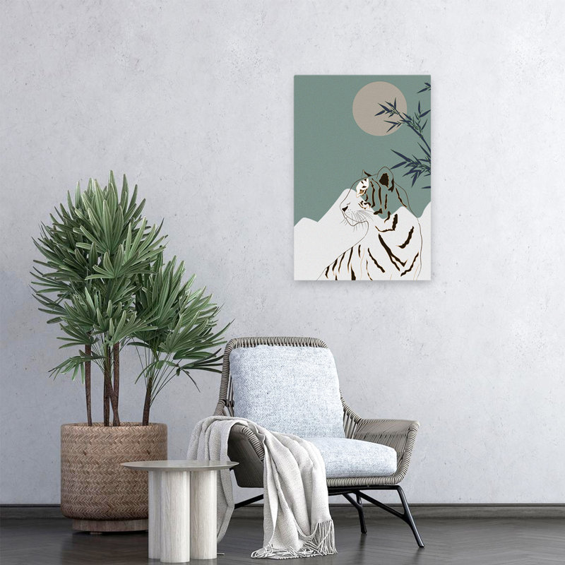 Art japonais, tigre blanc, nature moderne, art numérique, art minimaliste Moderne, H 24 po x l 16 po