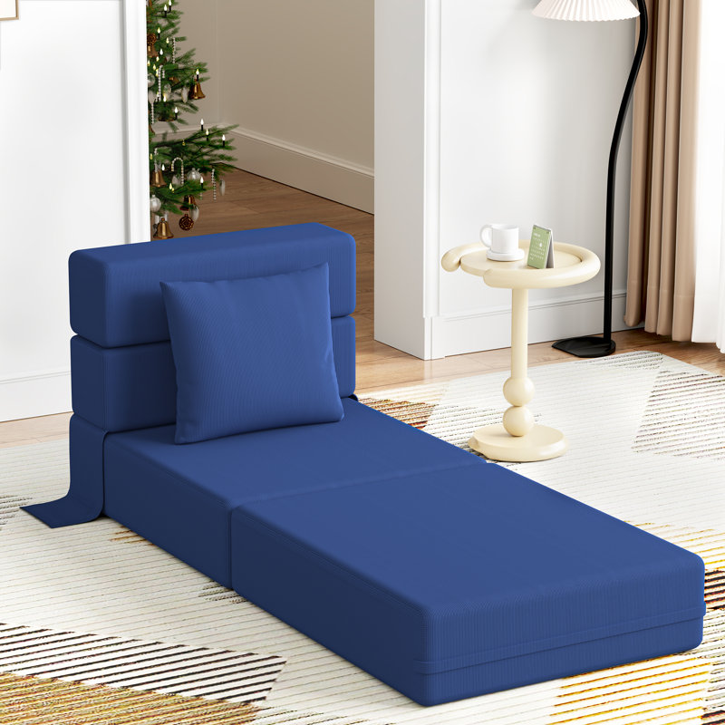 Boneless Convertible Folding Compression Sectional Fabric Sofa Couch, Navy