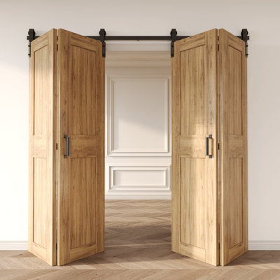 Bi-Folding Sliding Barn Door Hardware Front Mount Four Doors Kit - Classic Design Roller (Doors Not Included)