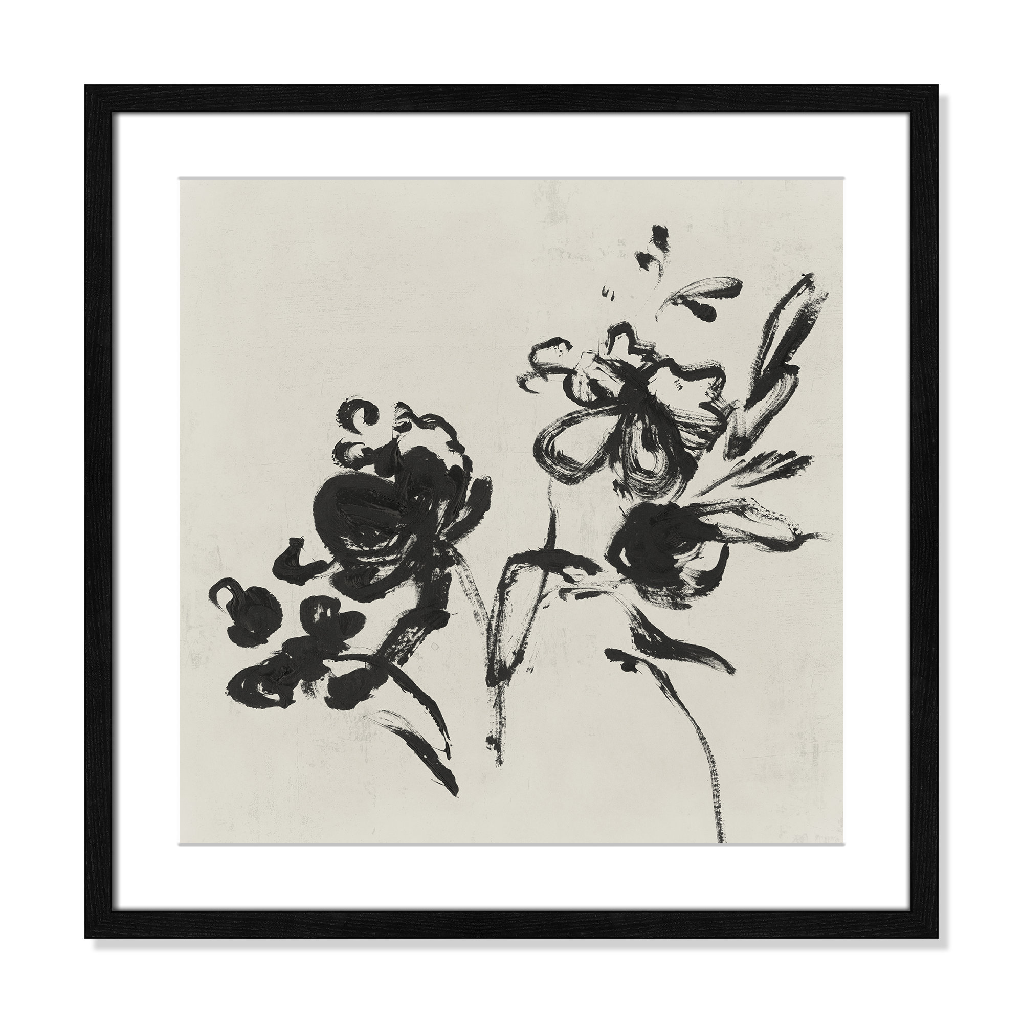 Black Florals I by Isabelle Z - Picture Frame Painting, 24.5" H x 24.5" W , Black Wood Grain