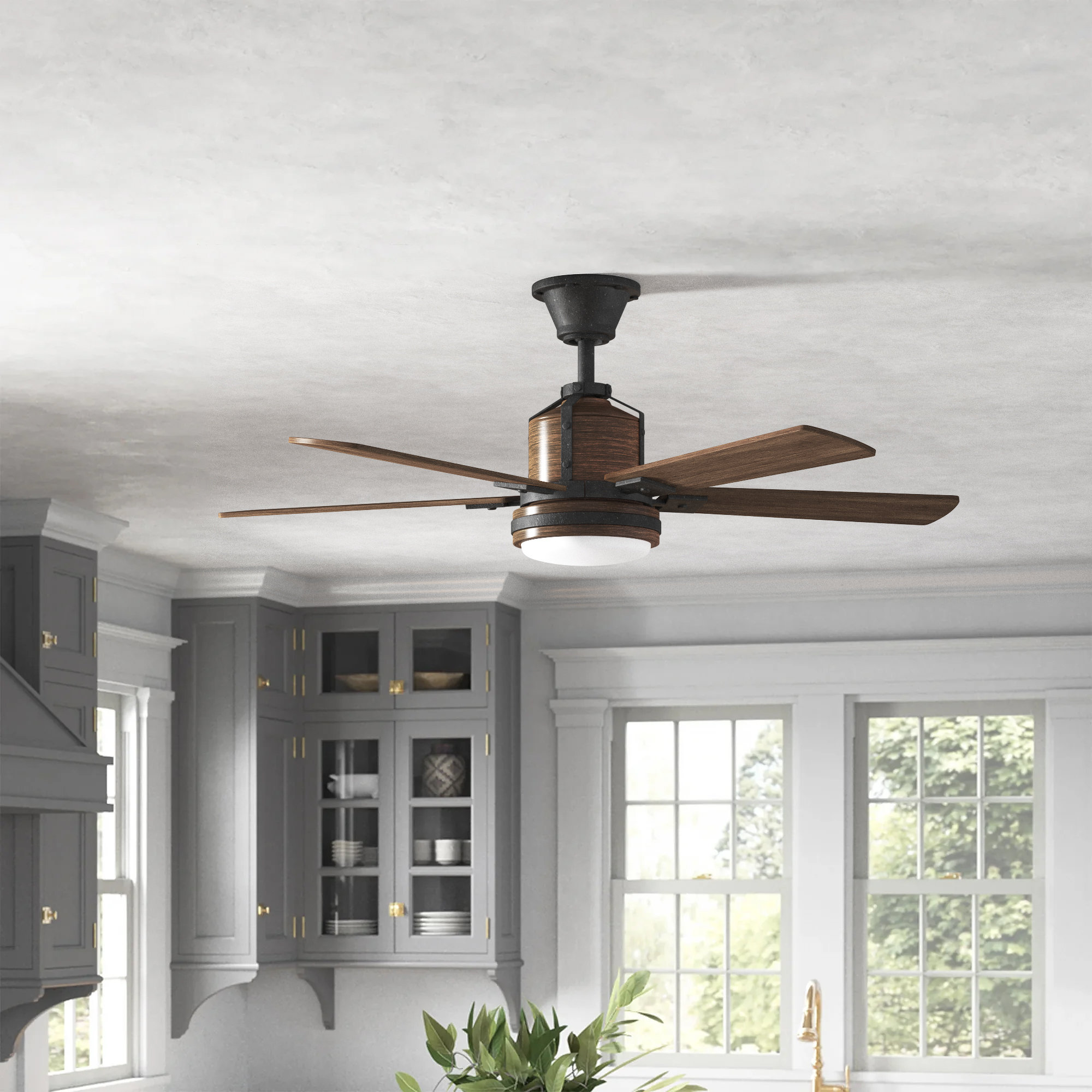 Colerne 52'' 5 Blade Ceiling Fan with LED Light Kit, Distressed Black