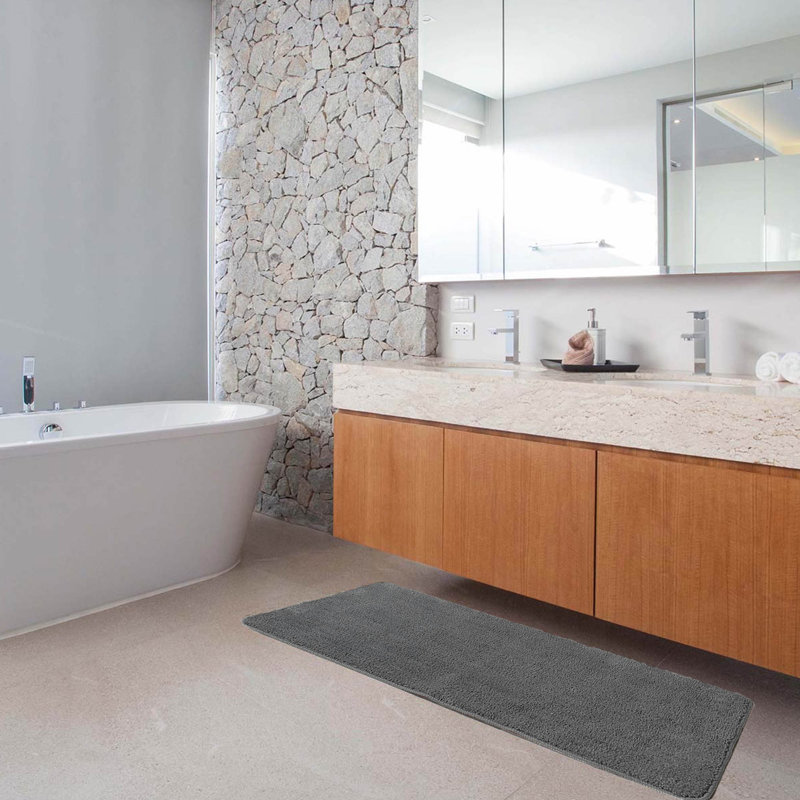 Dark Gray Microfiber Polyester Double Sink Bath Runner Rug