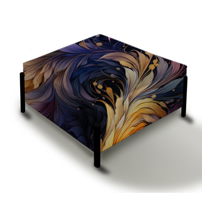Multicolor Elegant Feathered Charm - Floral Large Square Ottoman
