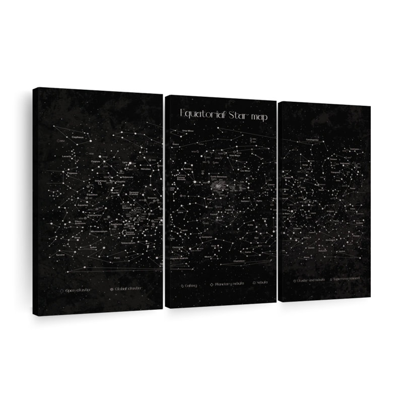 «Equatorial Star Map», ensemble de 3 impressions sur toile par Luna, H 24 po x l 38 po x P 1,25 po