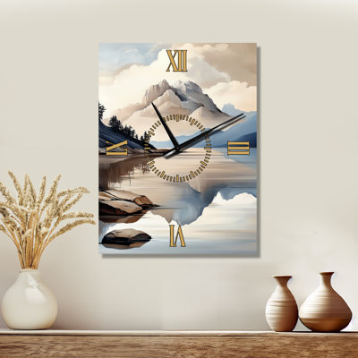 Reflets des sommets tranquilles des montagnes II - Horloge murale silencieuse de format paysage