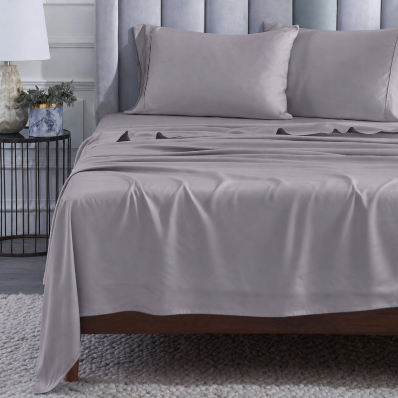 Ensemble de draps Modal From Beechwood, Ensemble de draps pour grand lit avec 2 taies d'or, Gris