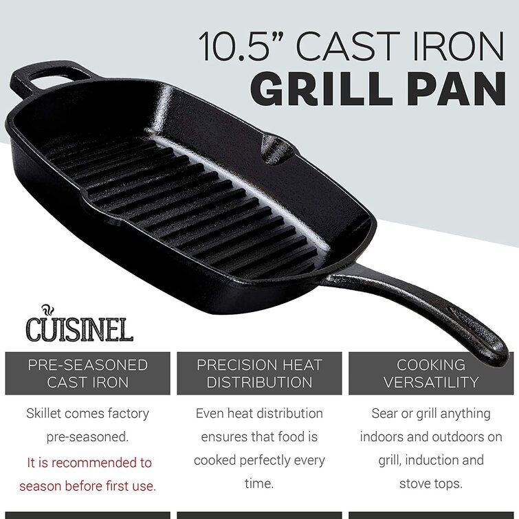 Cuisinel Cast Iron Skillet with Lid - 10-Inch Pre-Seasoned Frying Pan +  Glass Cover + Heat-Resistant Handle Holder - Indoor/Outdoor Use - Grill