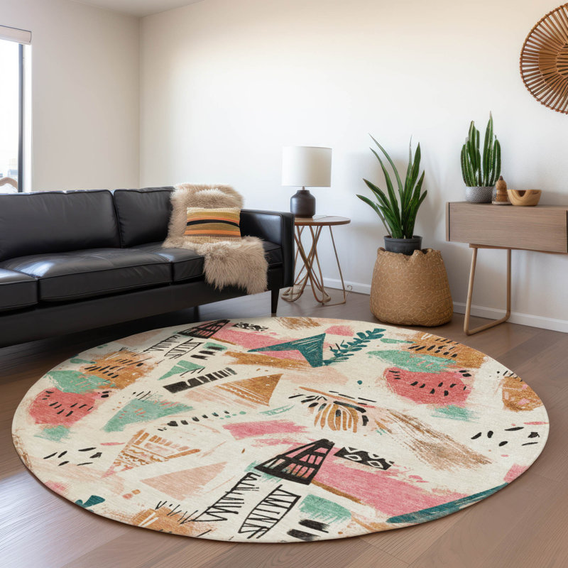 Tapis ivoire intérieur / extérieur lavable à la machine Claudian ACN1575, Rond 8 pi