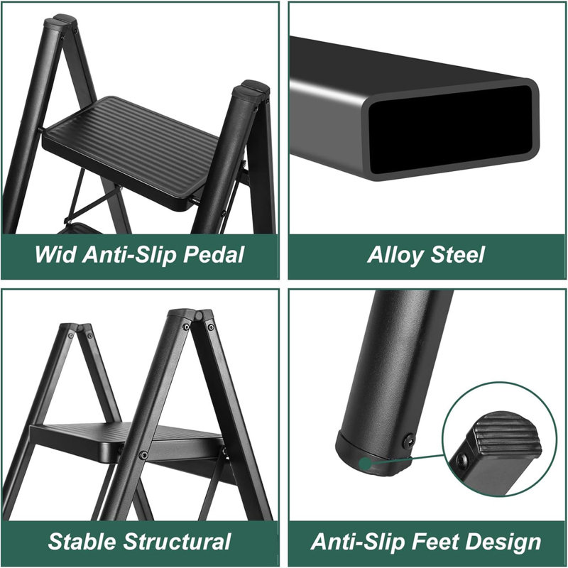 2 Step Ladder Folding Step Stool,330 Lbs Load Heavy Duty Stepping Stool For Adults, Small Two Step Ladder For Kitchen/Closet/Home Foldable, Lightweight Indoor Ladders With Wide Pedal White