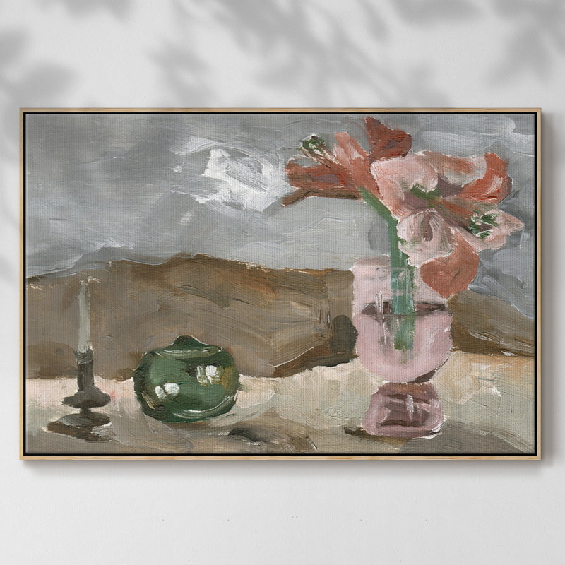 Vase de fleurs roses II - impression, H 25 po x l 37 po x P 2 po, Toile naturelle avec cadre flottant
