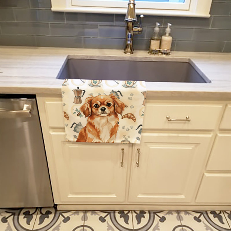 Red Tibetan Spaniel Coffee Bar Kitchen Towel, Red Tibetan Spaniel