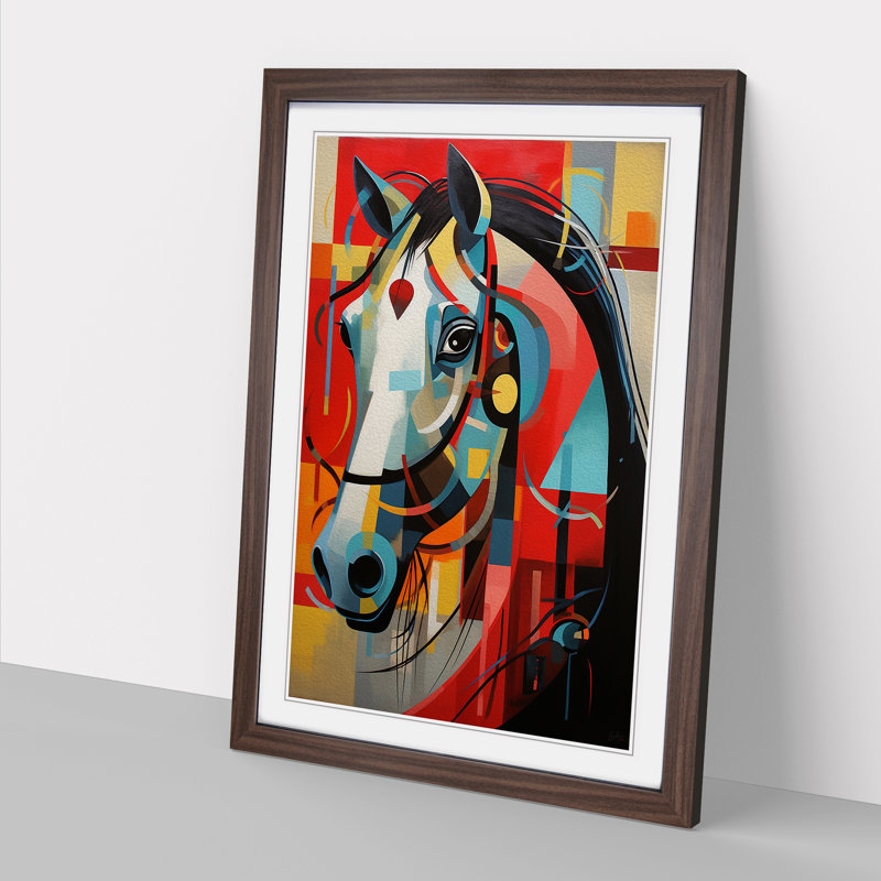 Horse Constructivism No.3 - Single Picture Frame Print on Wood, 64cm H x 46cm W x 2cm D, Walnut