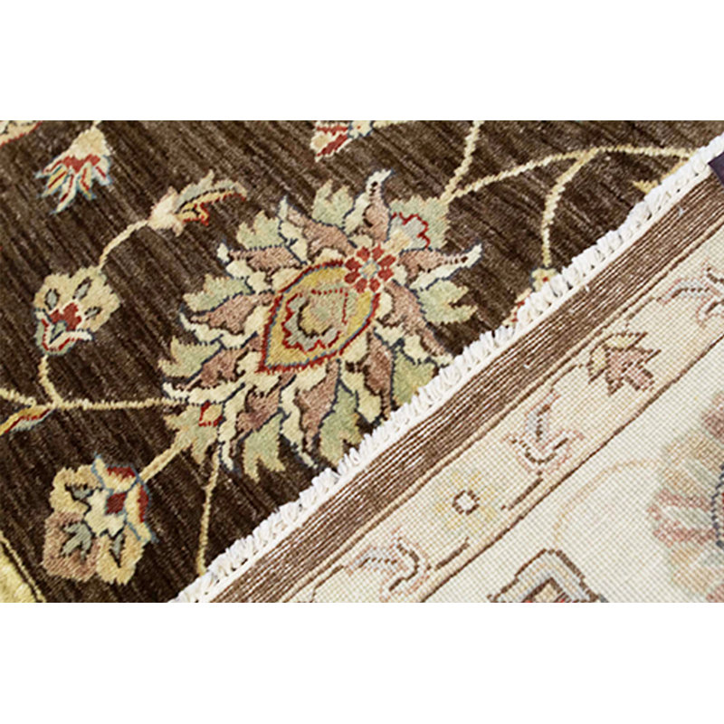 Tapis brun et crème noué à la main de haute qualité