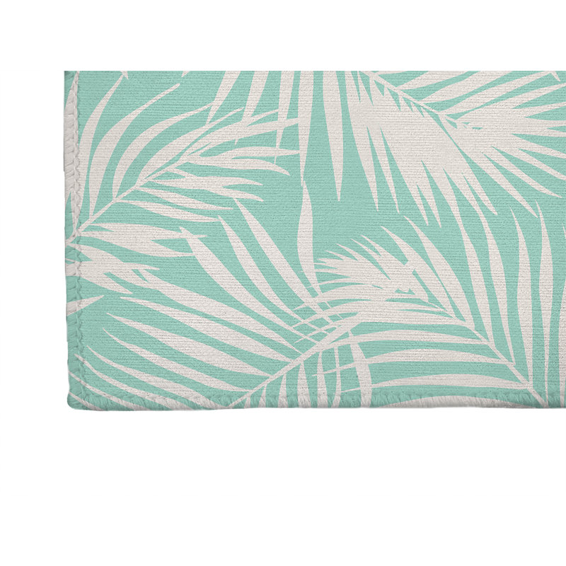 Waving Palms Thin Lightweight Kitchen Mat, Mint, Rectangle 4' x 6'