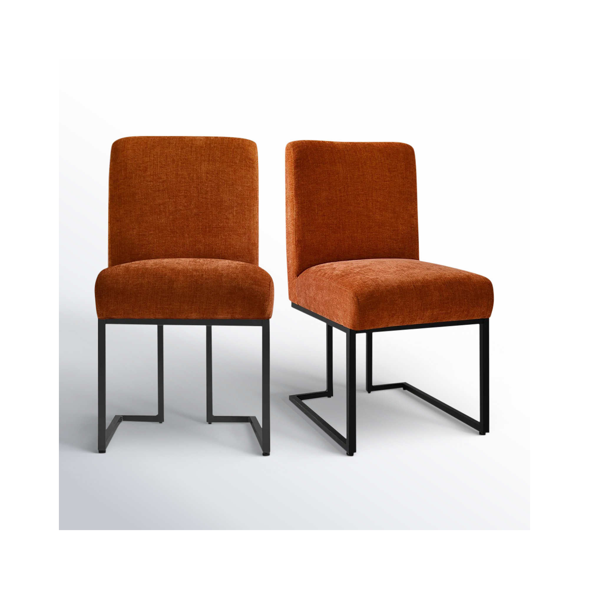 Bende Modern Fabric Upholstered Side Chairs with Metal Sled Base, Terra