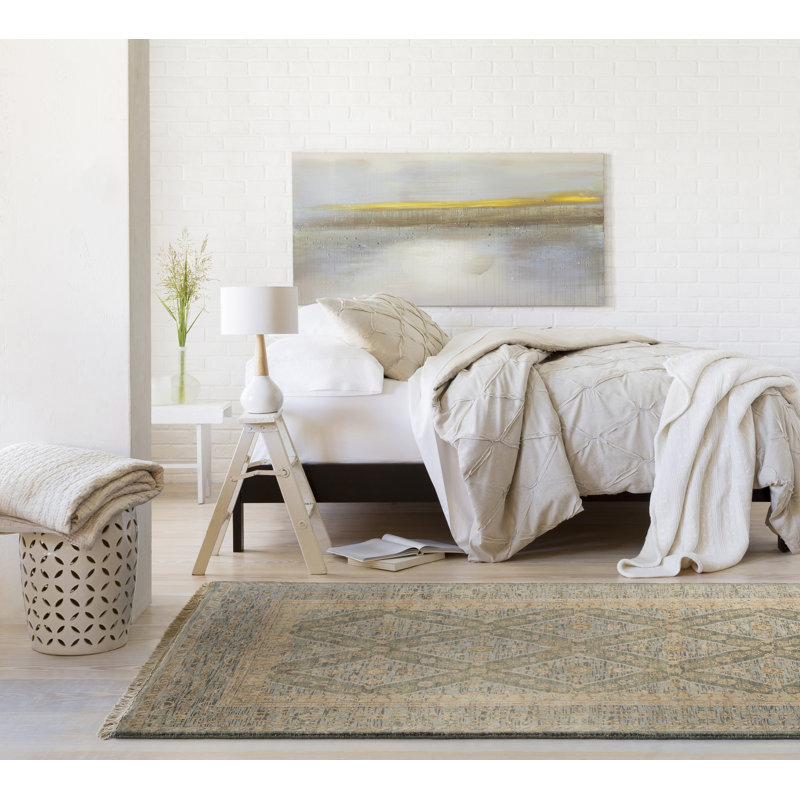 Zeus Wool Ikat Area Rug in Beige, Rectangle 2' x 3'