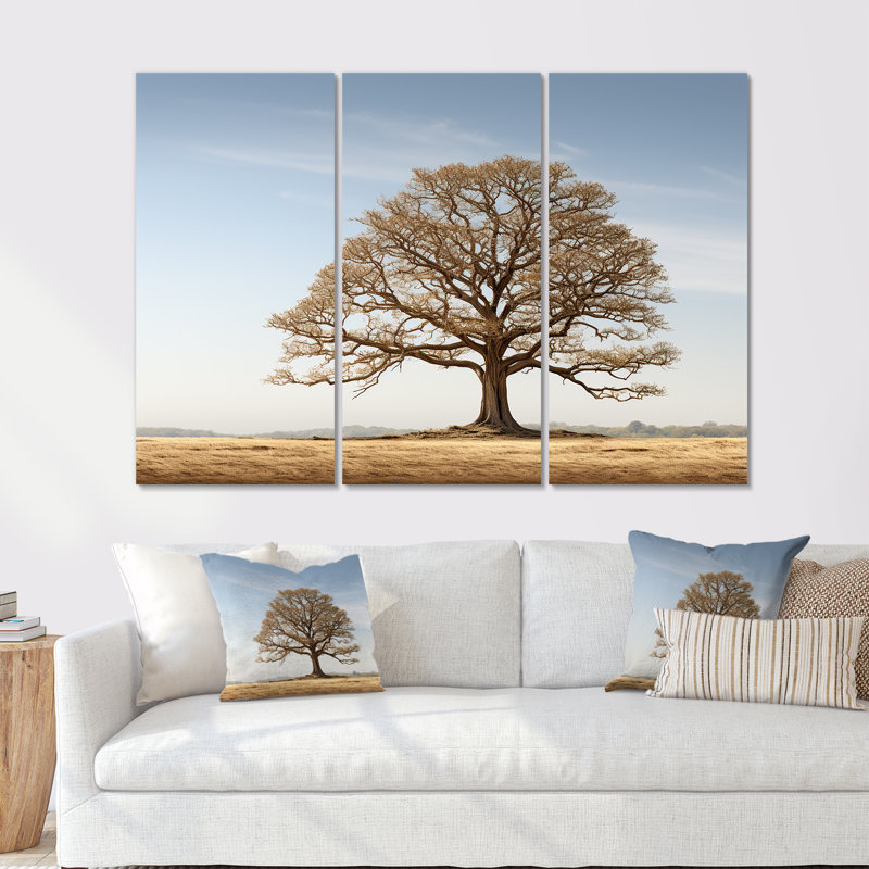 Contour de chênes bruns - ensemble d'art mural toile de chêne, H 28 po x l 36 po x P 1 po, Toile tendue