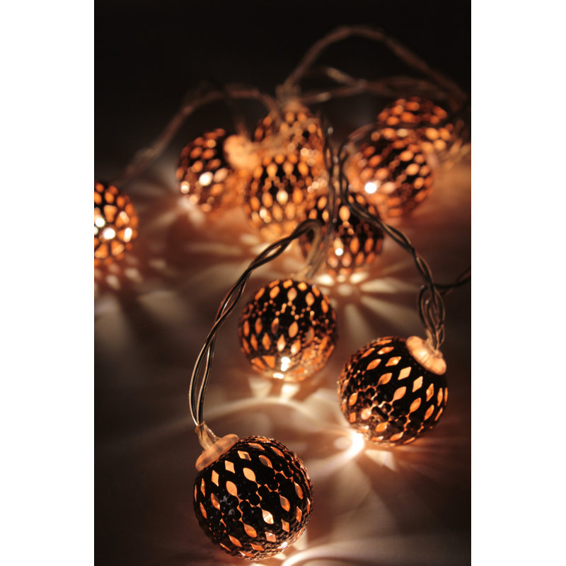 48'' Battery Powered Rose Gold Moroccan Ball LED String Lights