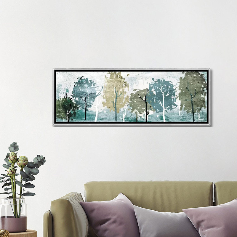 «Abstract Forest» par On Rei - reproduction d'art sur toile panoramique, H 16 po x l 48 po x 1,5 po, Toile avec cadre argenté