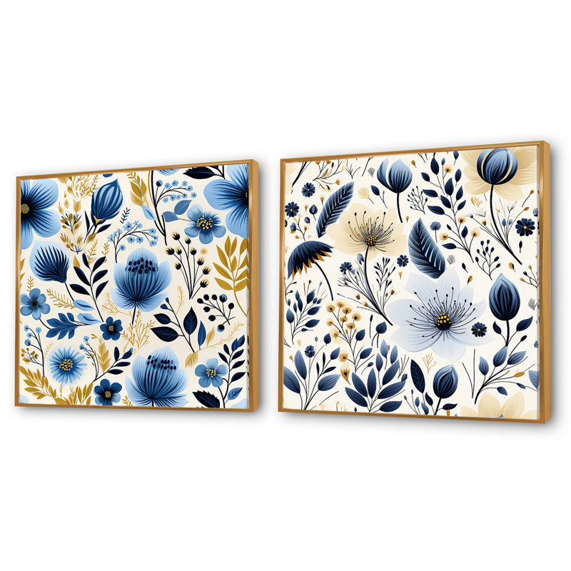 Nordic Yellow Blue Garden Dreams II - Abstract Botanicals Square, ensemble de 2 collages carrés, H 16 po x l 33 po