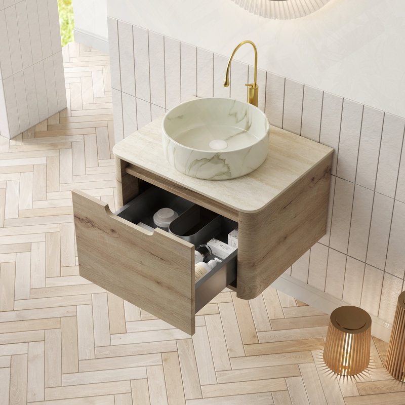 Meuble-lavabo flottant avec tiroir et plateau en pierre frittée, 24"