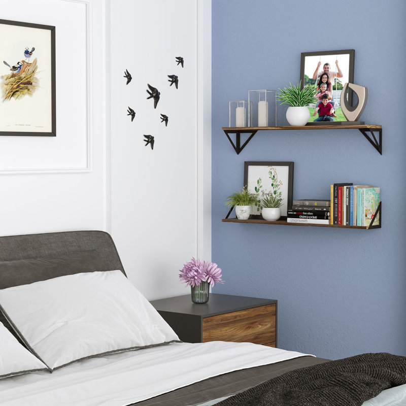 Deyjah 2 Piece Paulownia Bracket Shelf, 5.5" H x 36" W x 6" D, Brunt