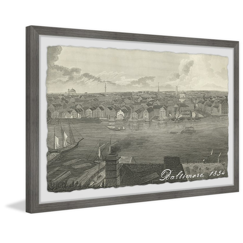 Vue de Baltimore - Reproduction d'art graphique sur papier encadré, H 16 po x l 24 po x 1,5 po