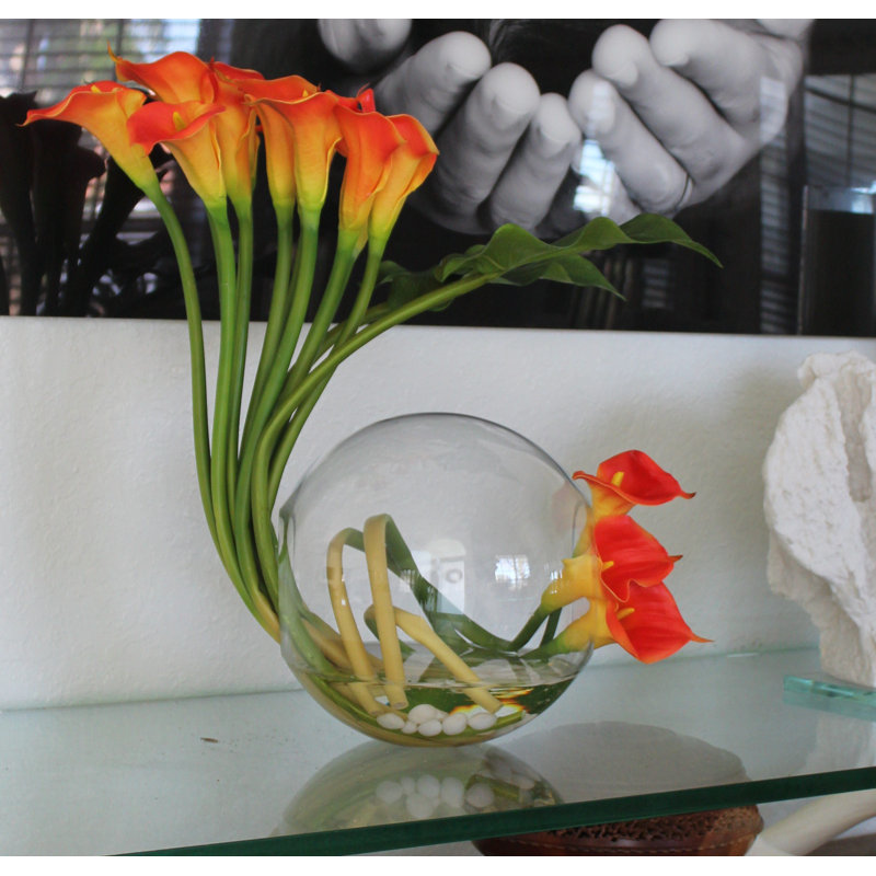 Lillies Faux Floral Arrangement in Vase, Mango