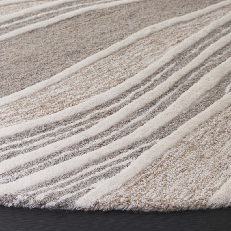 Janhavi Hand Tufted Wool/Cotton Abstract Rug in Natural/Ivory/, Round 6'