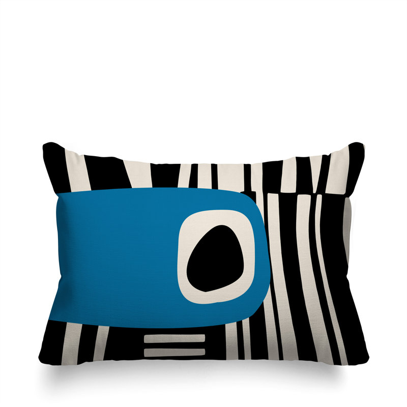 Oreiller rectangulaire réversible intérieur / extérieur Jina, Turquoise / noir / blanc cassé, H 14 po x l 20 po