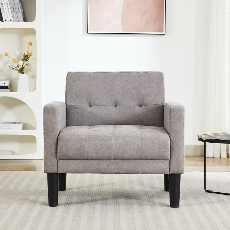 Tufted Accent Living Room Armchair, Light Gray Polyester