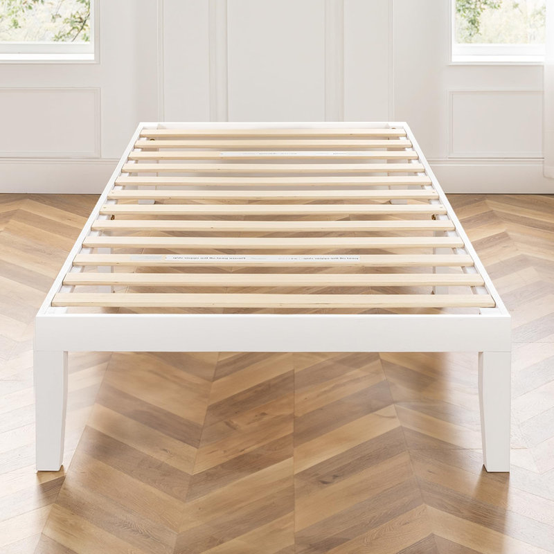 Solid Wood Platform White Bed With Wooden Slats No Box Spring Needed Easy Assembly 16 Inch Classic, Twin