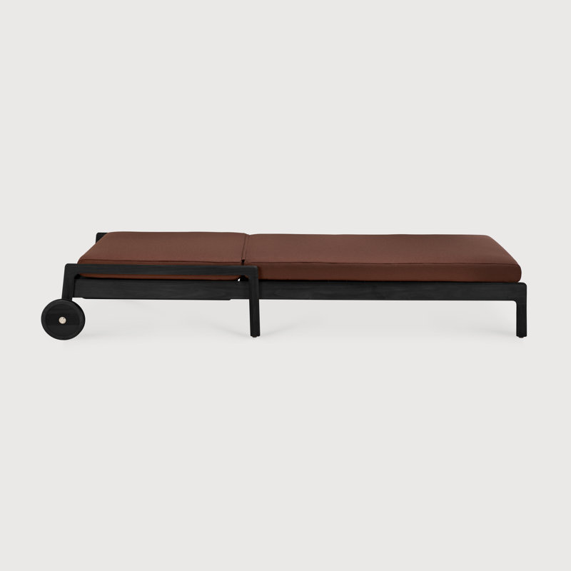Jack Outdoor Teak Chaise Lounge, Burgundy, Varnished Teak Black
