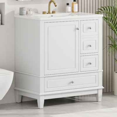 Meuble-lavabo 30 po avec lavabo, une porte avec tablette et trois tiroirs, porte à fermeture douce, meuble-lavabo