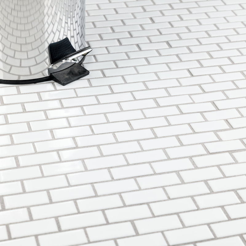Hudson Subway White 11-3/4" x 12" Porcelain Mosaic Tile, Blue