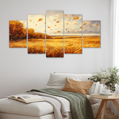 Feuilles d'automne d'automne venteux prairie I - Art mural feuilles - Art mural traditionnel