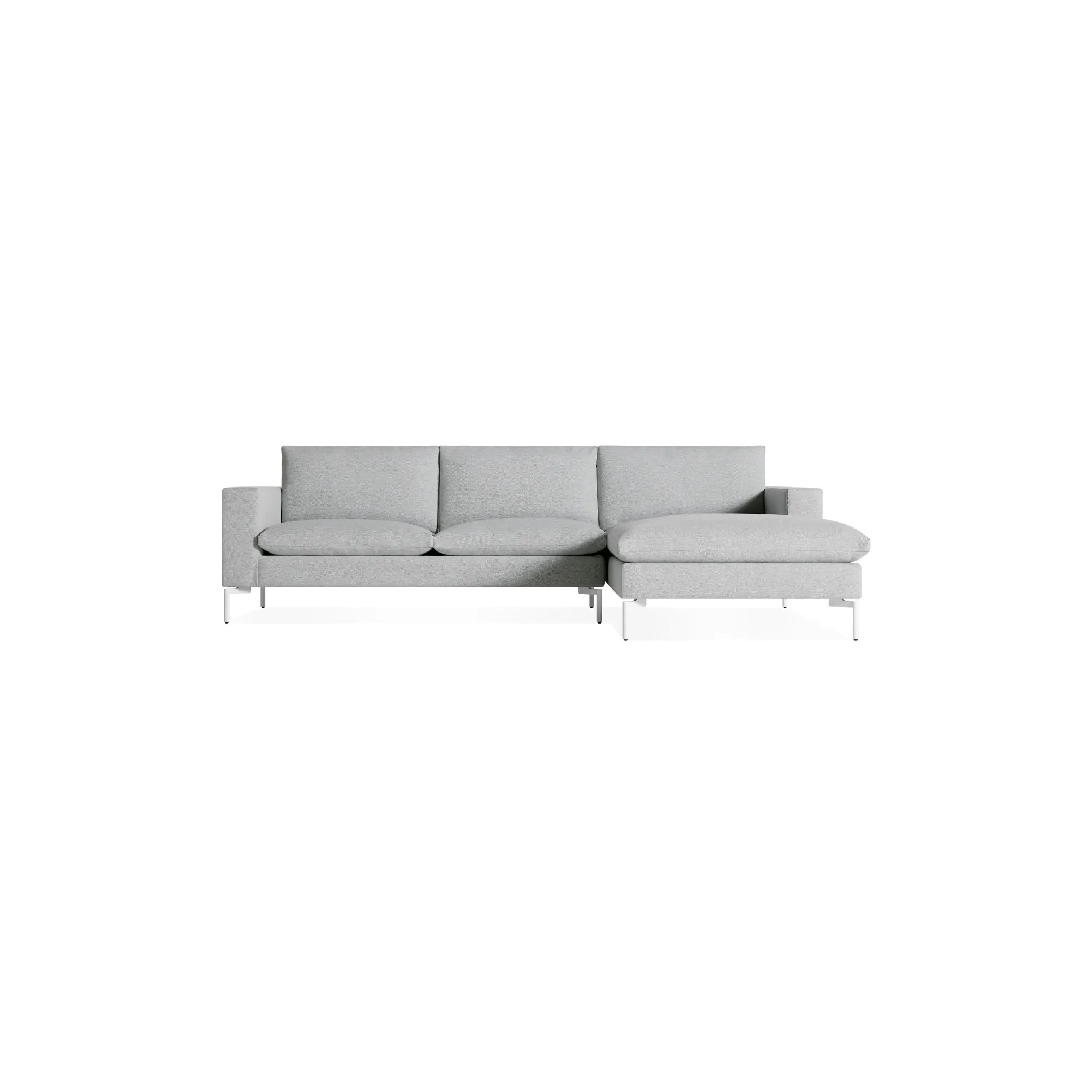 New Standard Upholstered Chaise L-Sectional, Right Hand Facing, Maharam Mode/Intaglio 100% Polyester, White