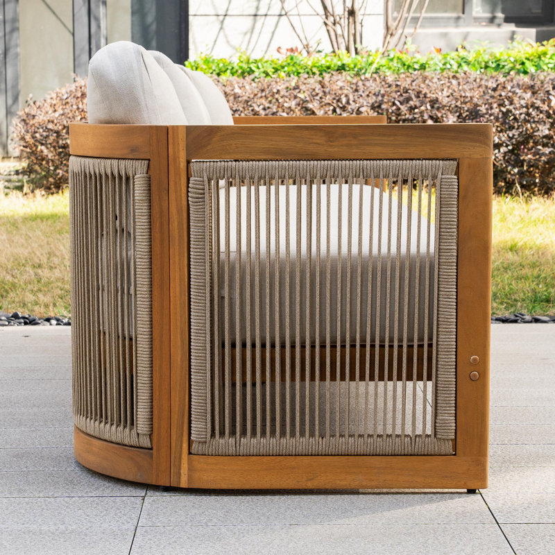 Brewsty Acacia Wood Patio Sofa With Cushions