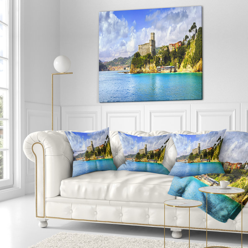 Coussin de panorama seascape lerici village, 16 po x 1 po, Coussin décoratif