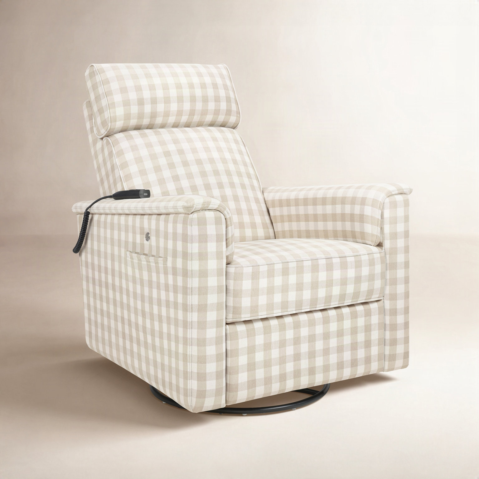Willa Swivel Glider, Tan Gingham